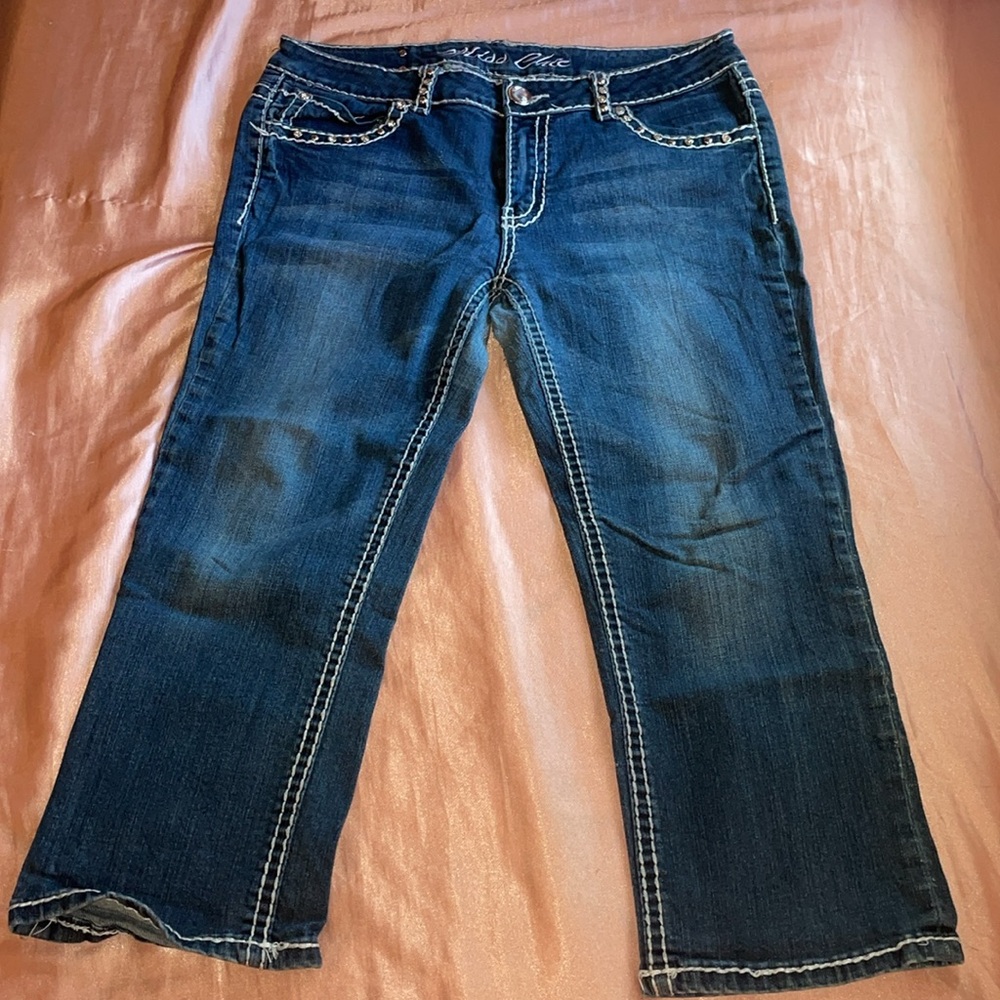 Mss Chic bedazzled, y2k, mcbling, capri jeans.